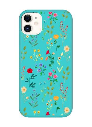 Матовый бирюзовый чехол на iphone 11 :: цветочный фон (принт 269)