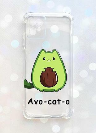 Чехол с утолщёнными углами на motorola moto g32 :: котик авокадо (принт 306)