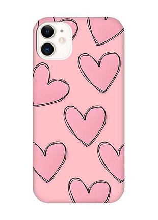 Матовий рожевий чохол на apple iphone 11 (6.1) сердечка рожеві (принт 78)