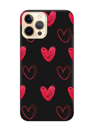 Матовий чорний чохол на apple iphone 12 pro max сердечка червоні (принт 77)