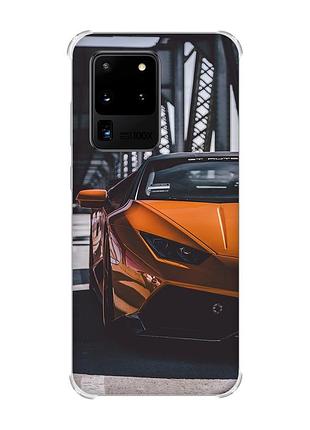 Чехол с утолщёнными углами для samsung galaxy s20 ultra авто оранжевое (принт: 237)