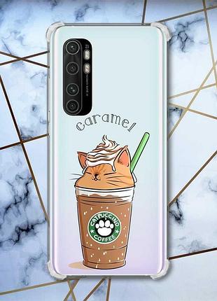 Чохол з потовщеними кутами на xiaomi mi note 10 lite дизайн капучіно котик принт 97