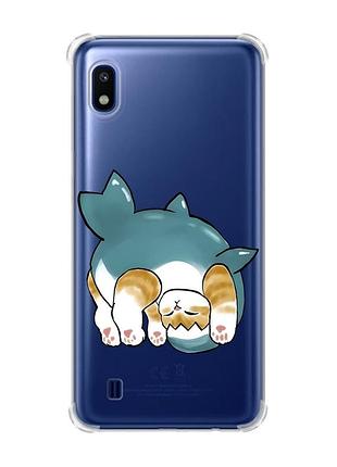 Чехол с утолщёнными углами для samsung galaxy a10 (2019)/a105 :: котенок акула (принт 378)
