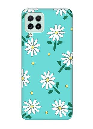 Матовый бирюзовый чехол на samsung galaxy m32/m22/a22 4g :: ромашки (принт 368)