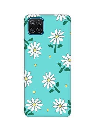 Матовый бирюзовый чехол для samsung galaxy a12 :: ромашки (принт 368)