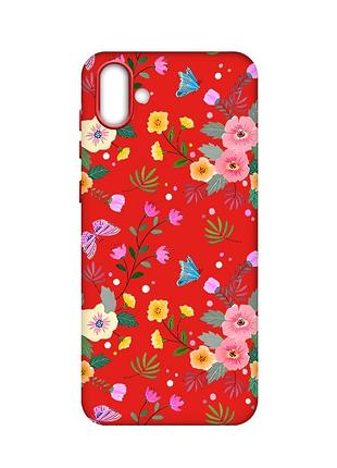 Матовый красный чехол на samsung galaxy a04 :: цветочный фон (принт 369)
