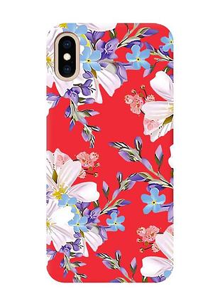 Матовый красный чехол на iphone xs max :: цветочный рисунок (принт 272)