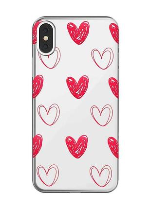 Прозорий чохол на iphone x / xs сердечка червоні (принт 77)