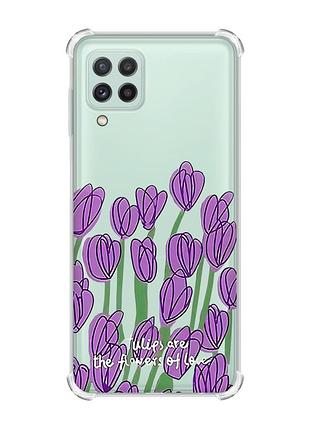Чехол с утолщёнными углами на samsung galaxy a22 4g/m32/m22 тюльпаны (принт 265)