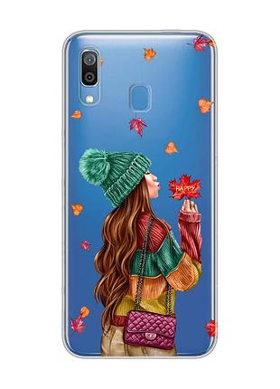 Прозрачный чехол на samsung galaxy a30 (2019)/a20 (2019) девушка с листьями (принт 221)
