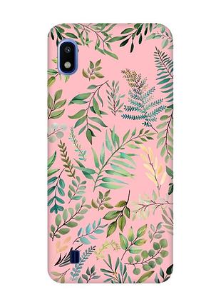 Матовый розовый чехол на samsung galaxy a10 (2019) a105 :: растительный фон (принт 377)