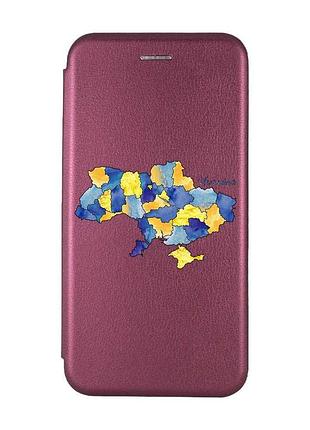 Чехол-книжка с рисунком для xiaomi redmi 9c/10a бордовый :: карта украины (принт 261)