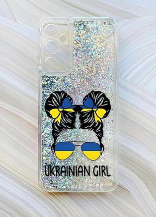 Чехол с плавающими серебрянными блестками на samsung a15 (a155) / m15 украинская девушка (принт 113)