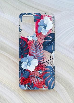 Чехол с плавающими розовыми блестками на xiaomi redmi note 11 тропики (принт 373)