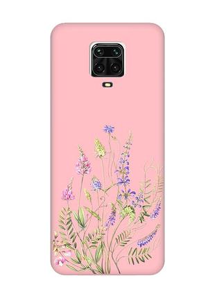 Матовий рожевий чохол на xiaomi redmi note 9 pro / 9s / 9 pro max :: квіткова ідилія (принт 382)