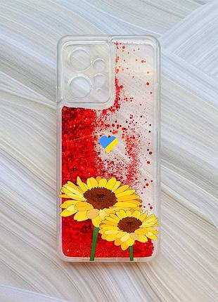 Чехол с плавающими красными блестками на xiaomi redmi note 12 4g желтые цветы (принт 364)