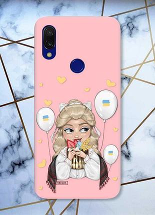 Матовый чехол с розовыми боками на xiaomi redmi 7 :: украинка со сладостями /принт 175/