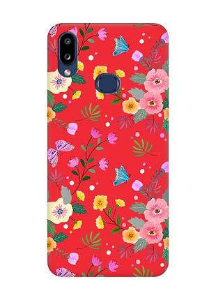 Матовый красный чехол на samsung galaxy a10s (a107) :: цветочный фон (принт 369)