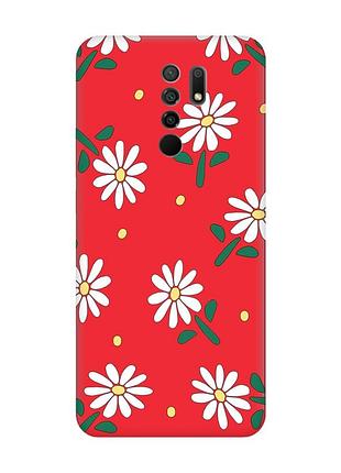 Матовий червоний чохол на xiaomi redmi 9 :: ромашки (принт 368)