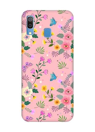 Матовый розовый чехол на samsung galaxy a30 (2019) / a20 (2019) :: цветочный фон (принт 369)