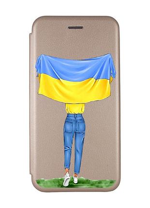 Чохол-книжка з малюнком для xiaomi redmi note 8 pro золотий :: дівчина з прапором (принт 263)