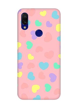 Матовый чехол с розовыми боками на xiaomi redmi 7 :: разноцветные сердечка /принт 335/