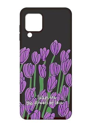 Матовый черный чехол на samsung galaxy m32 / a22 / m22 4g :: тюльпаны (принт 265)