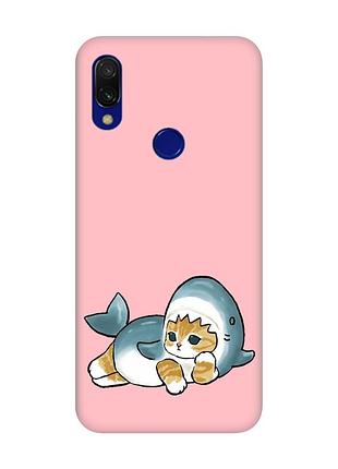Матовий рожевий чохол на xiaomi redmi 7 :: котик акула /принт 355/