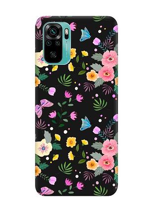 Матовый черный чехол на xiaomi redmi note 10 / note 10s :: цветочный фон (принт 369)