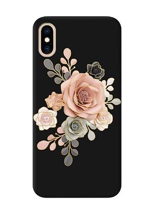 Матовий чорний чохол на iphone xs max :: троянди (принт 275)