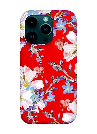 Матовый красный чехол на apple iphone 14 pro :: цветочный рисунок (принт 272)