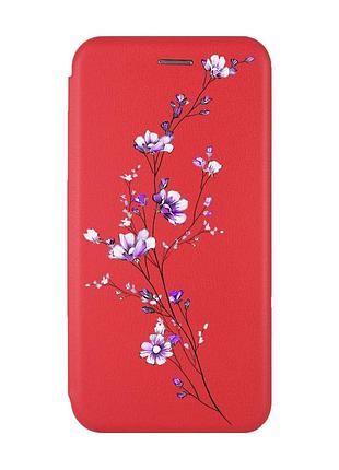 Чехол-книжка с рисунком для xiaomi redmi note 8t красный :: веточка цветов (принт 278)