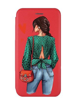 Чохол-книжка з малюнком на xiaomi redmi note 7/7 pro :: червоний :: дівчина в зеленому /принт 224/