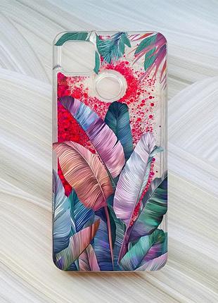 Чехол с плавающими блестками на xiaomi redmi 9c / 10a розовый :: тропики (принт 372)