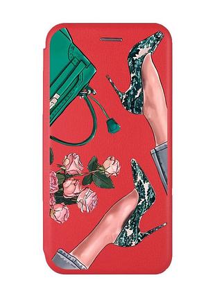 Чехол-книжка с рисунком на xiaomi redmi note 7/7 pro :: красный :: туфельки и цветы /принт 225/