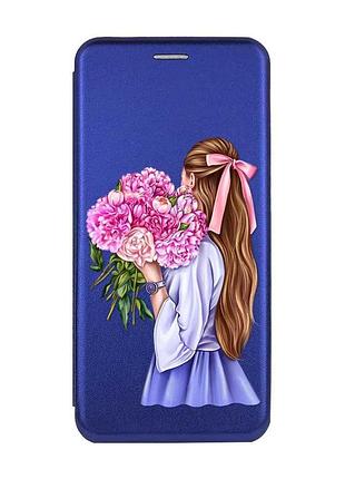 Чехол-книжка с рисунком для xiaomi redmi 13c/poco c65 синий :: девушка с пионами (принт 11)