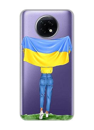Прозрачный чехол для xiaomi redmi note 9t/redmi note 9 5g :: девушка с флагом (принт 263)