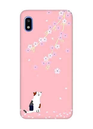 Матовий рожевий чохол на samsung galaxy a10 (2019) a105 :: котик і сакура (принт 283)