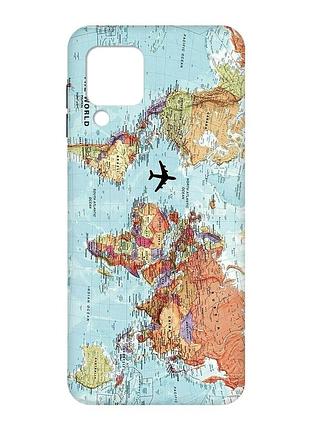 Матовый чехол с черными боками на samsung galaxy a22 4g/m32/m22 :: карта мира (принт 318)