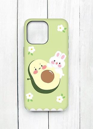Матовий чохол з чорними боками на iphone 15 pro max :: авокадо і зайченя (принт 311)