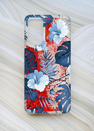 Чехол с плавающими красными блестками на xiaomi redmi note 11 тропики (принт 373)