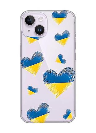 Прозорий чохол із захистом камери на iphone 14 :: сердечка. україна (принт 258)