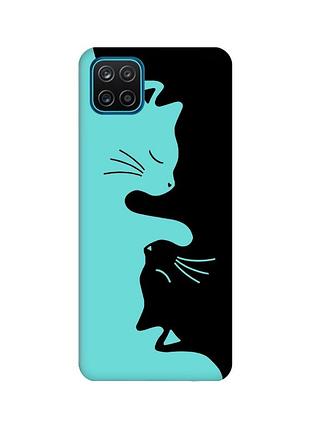 Матовый бирюзовый чехол для samsung galaxy a12 :: кошечки (принт 118)