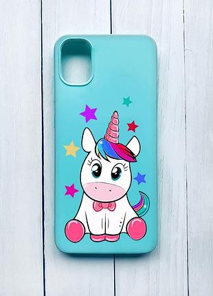 Матовый чехол на samsung galaxy a05 (a055) бирюзовый :: единорог (принт 102)