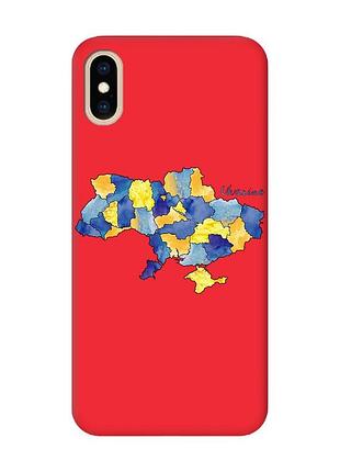 Матовый красный чехол на iphone xs max :: карта украины (принт 261)