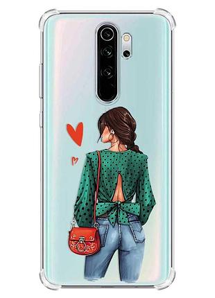 Чехол с утолщёнными углами на xiaomi redmi note 8 pro :: девушка в зеленом (принт 224)