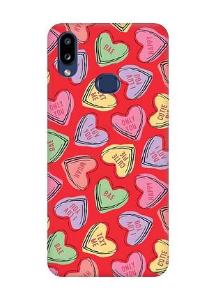 Матовый красный чехол на samsung galaxy a10s (a107) :: сердечка с текстом (принт 333)