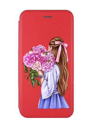 Чехол-книжка с рисунком для samsung galaxy m32/ m22/ a22 4g красный :: девушка с пионами (принт 11)