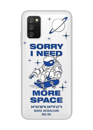 Прозрачный чехол на samsung galaxy a03s :: космонавт на скейте (принт 248)