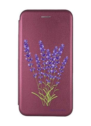 Чохол-книжка з малюнком для xiaomi redmi note 8 pro бордовий :: лаванда (принт 28)